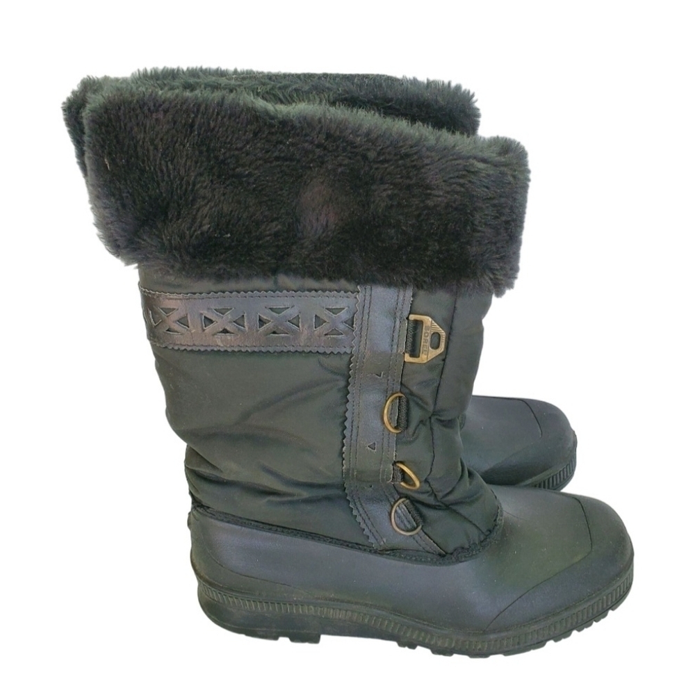 Sorel Black Lace Up Fur Cuff Mid Calf Winter Boots Size 10
